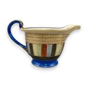 Japanese Thousand 1000 Faces Creamer Blue Gold Kutani Handpainted Vintage